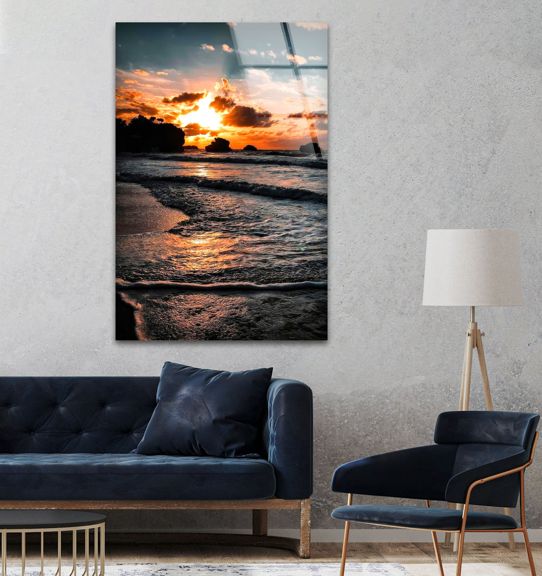 Seashore Sunset Glass Wall Art large glass photo prints, glass wall photos