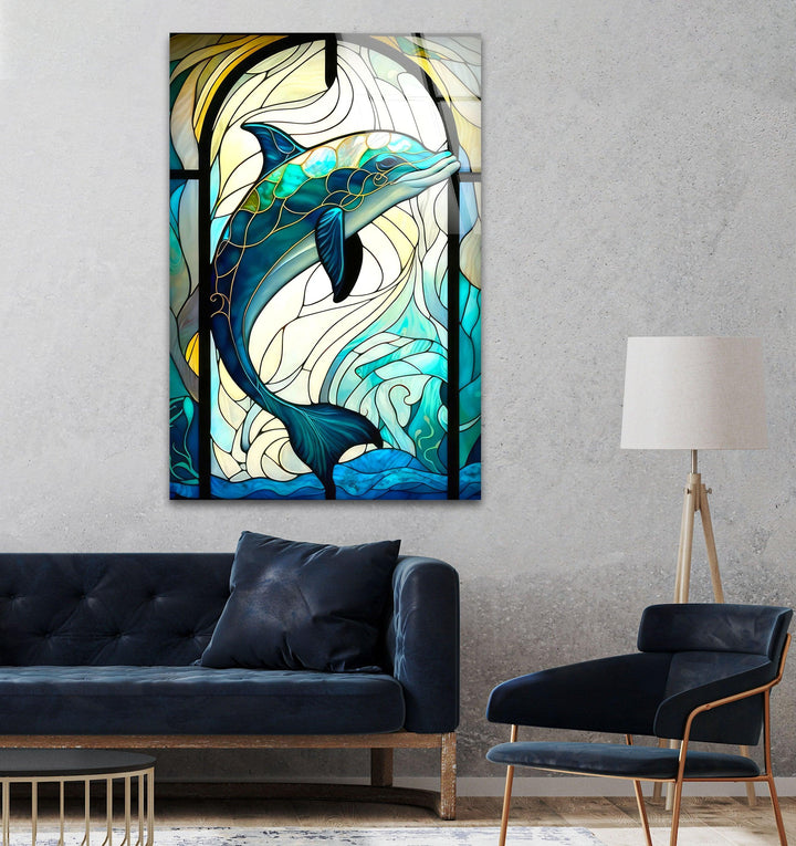 Diamond Dolphin Glass Wall Art picture on glass wall art, photos printed on glass