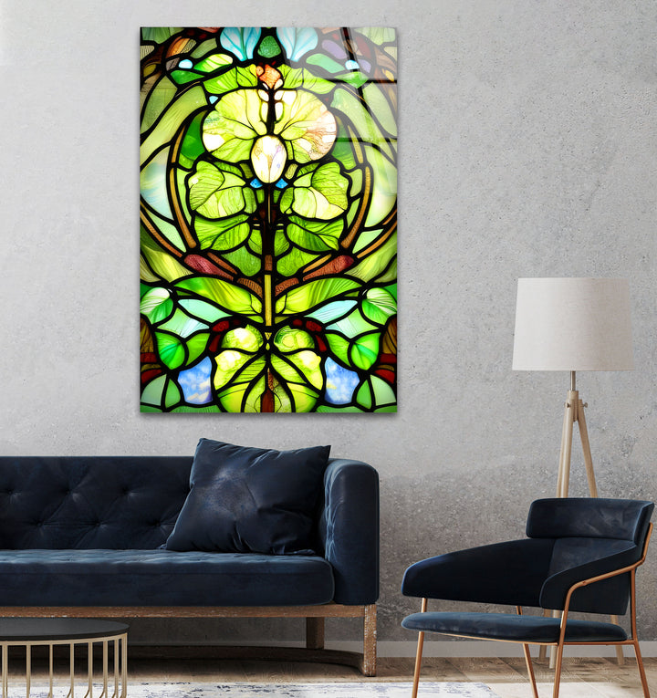 Stained Green Leaf Glass Wall Art, glass pictures for Wall, glass prints wall art