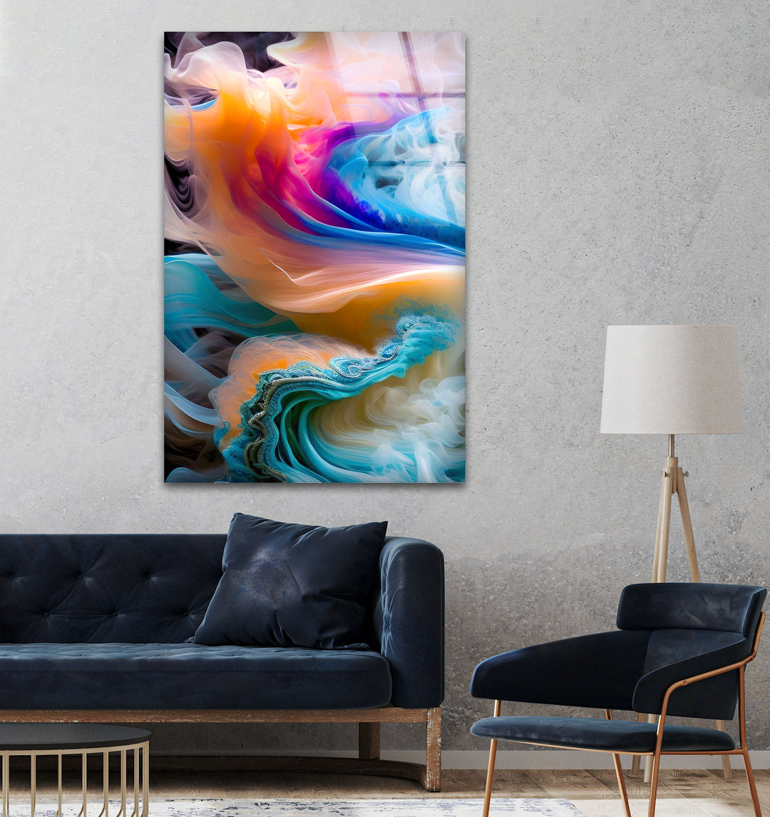 Rainbow Coloured Smoke Glass Wall Art, large glass photo prints, glass wall photos