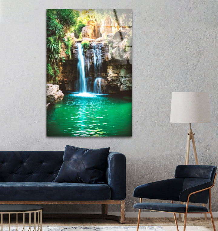 Waterfall Pool Glass Wall Art glass art painting, glass art for the Wall