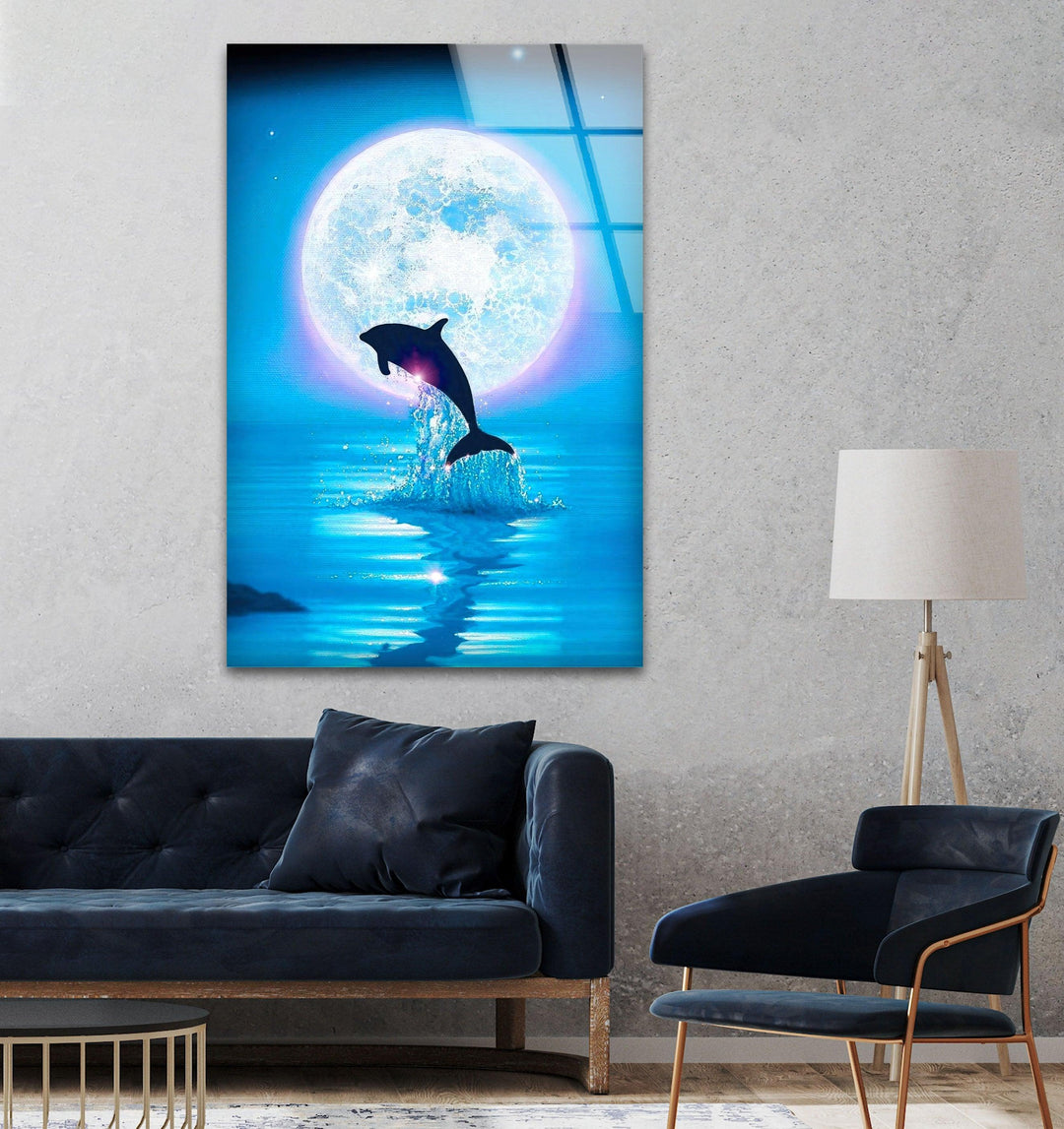 Night Dolphin Glass Wall Art Glass Printing Wall Art, Print photos on glass