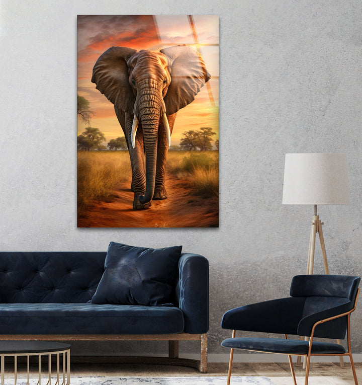 African Elephant Glass Wall Artphoto print on glass, prints on glass wall art