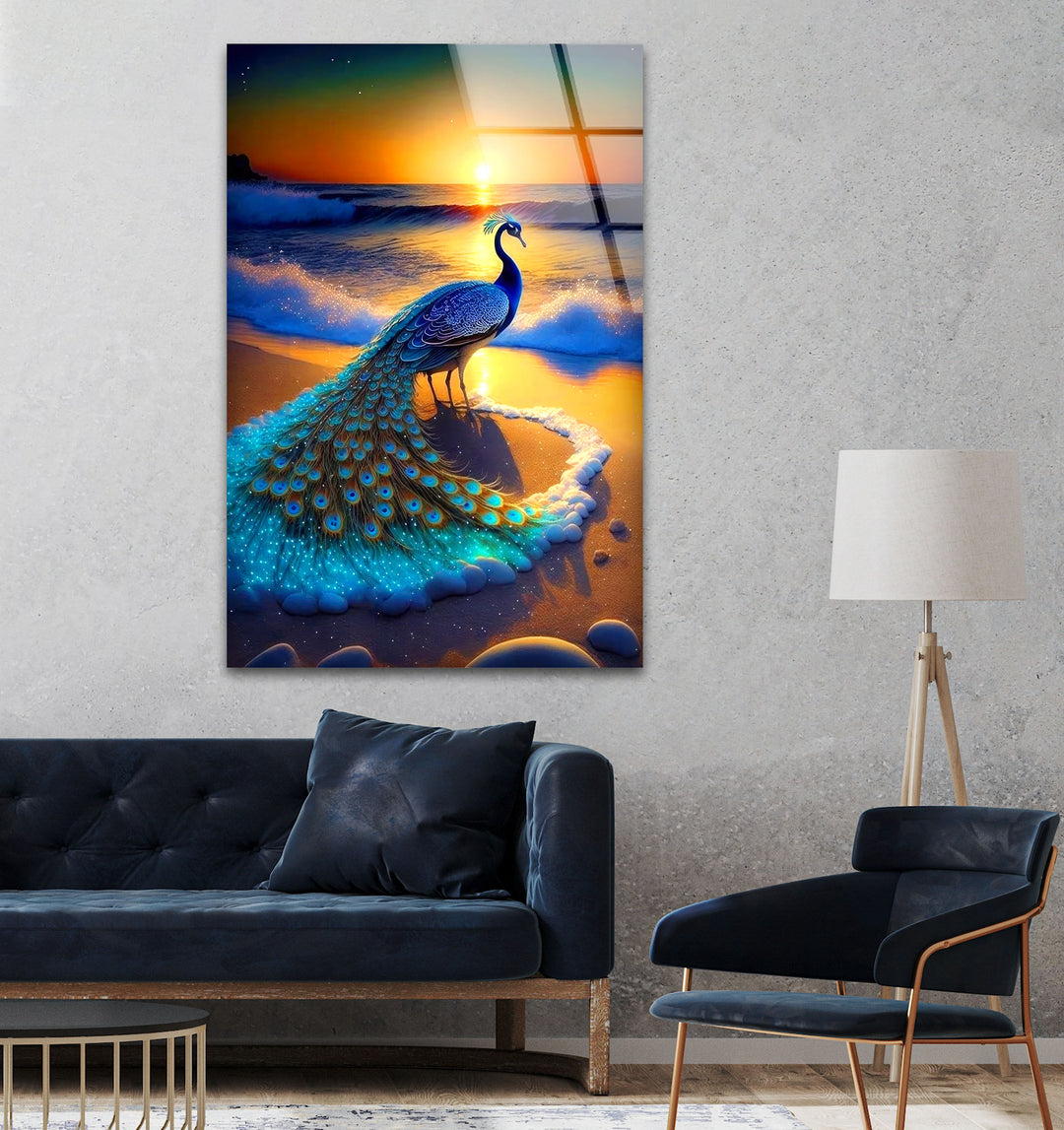 Colorful Peacock Glass Wall Art photo print on glass, prints on glass wall art