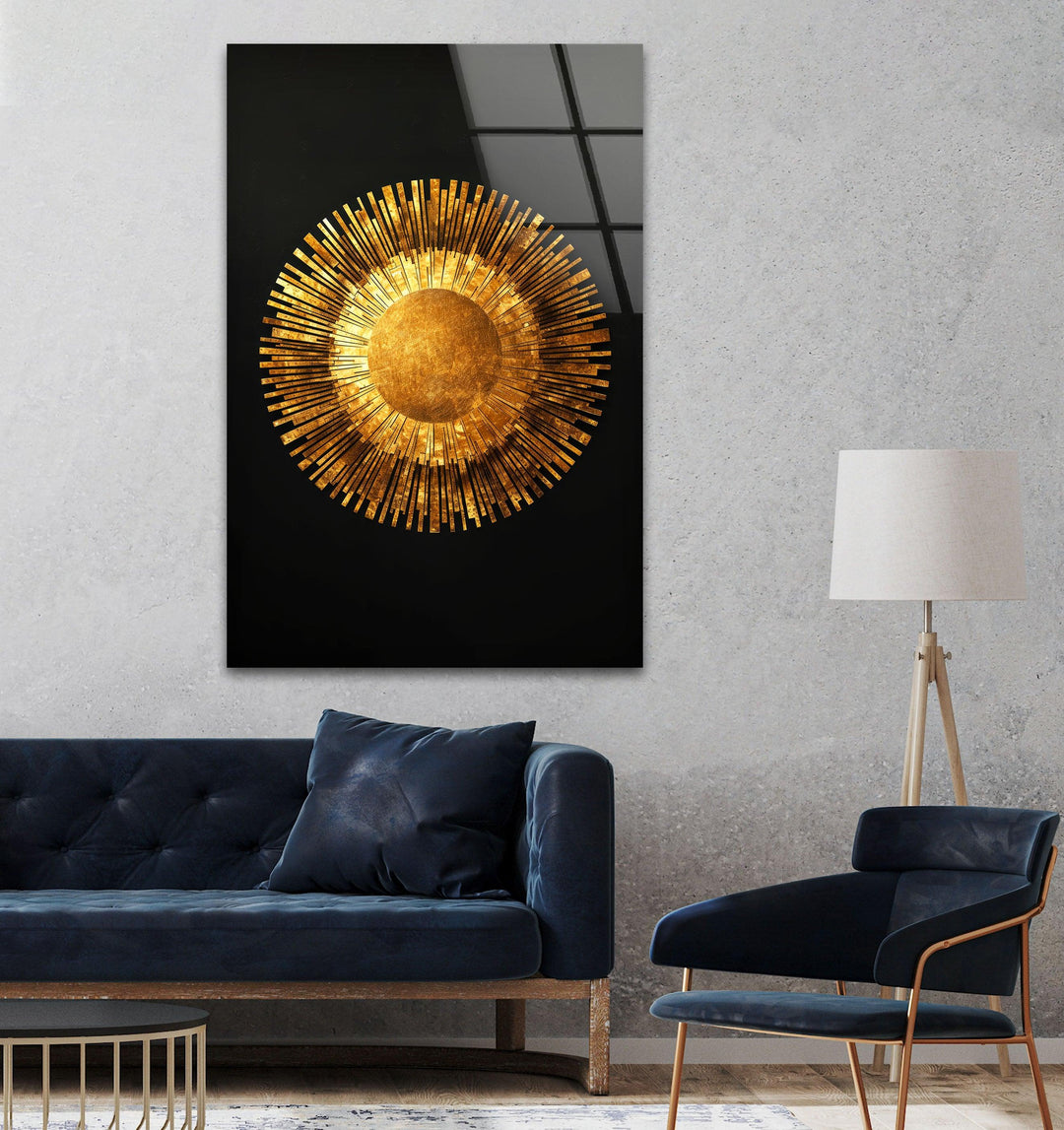 Gold Sun Abstract Glass Wall Art