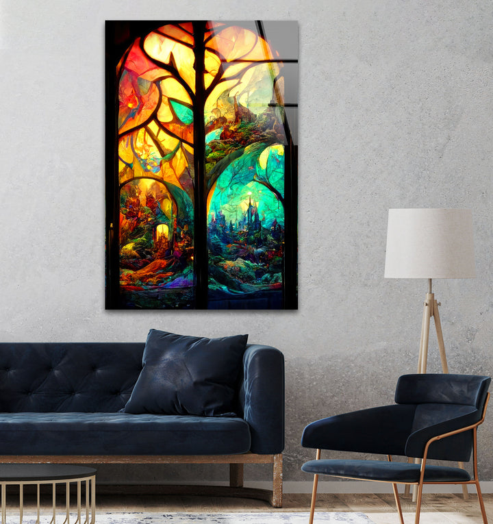 Castle & Forest Stained Glass Wall Art glass image printing, glass prints from photos