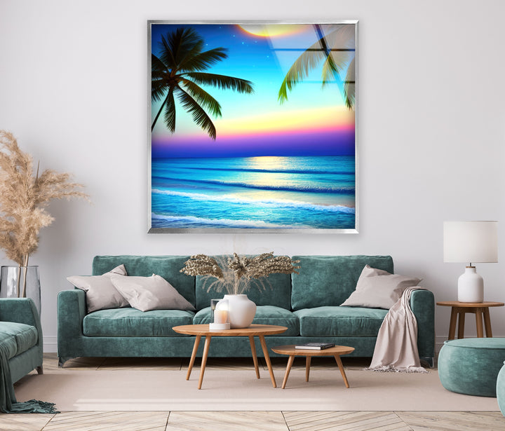 Palm Trees On The Beach Glass Wall Art large glass photo prints, glass wall photos