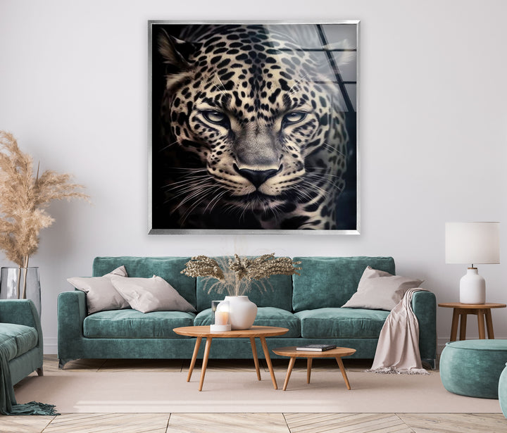 Leopard Portrait Glass Wall Art photo print on glass, prints on glass wall art