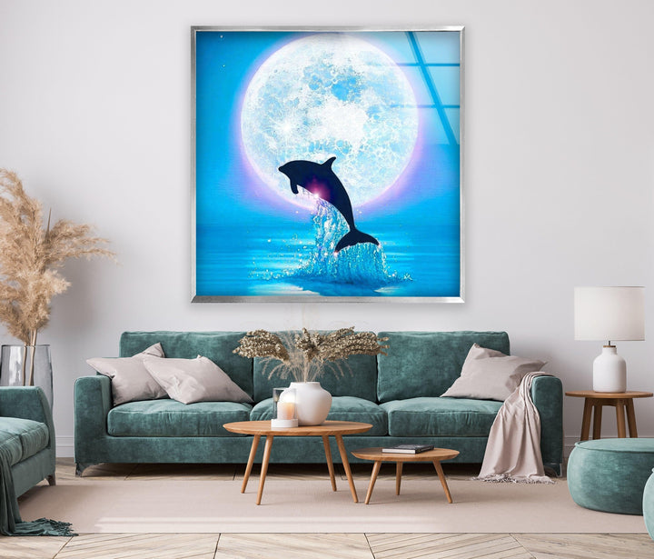 Night Dolphin Glass Wall Art glass art painting, glass art for the Wall