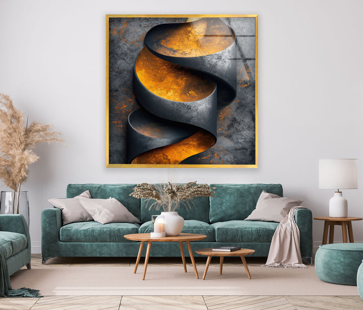 Black and Gold Geometric Pattern Design Abstract Aesthetic glass wall art