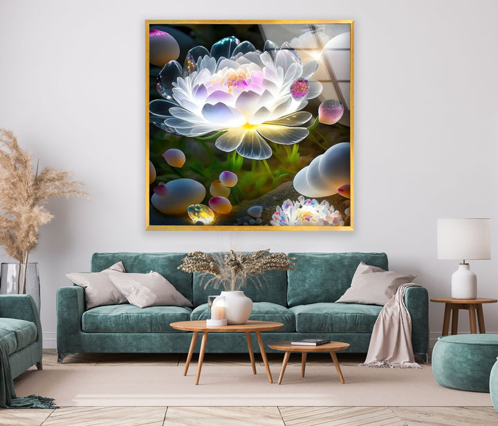 Glowing Lotus Flower Glass Wall Art, Glass Printing Wall Art, Print photos on glass