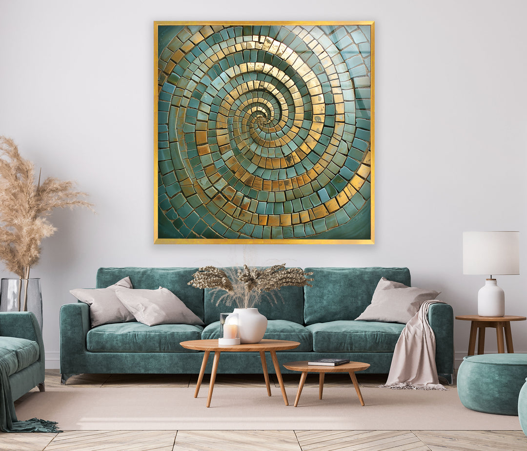 Golden Spiral Design Mosaic Tempered Glass Wall Art - GOLDEN FRAMED WALL ART