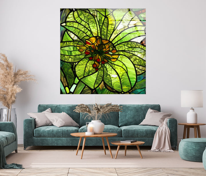 Green Flower Stained Glass Wall Art, Glass Printing Wall Art, Print photos on glass