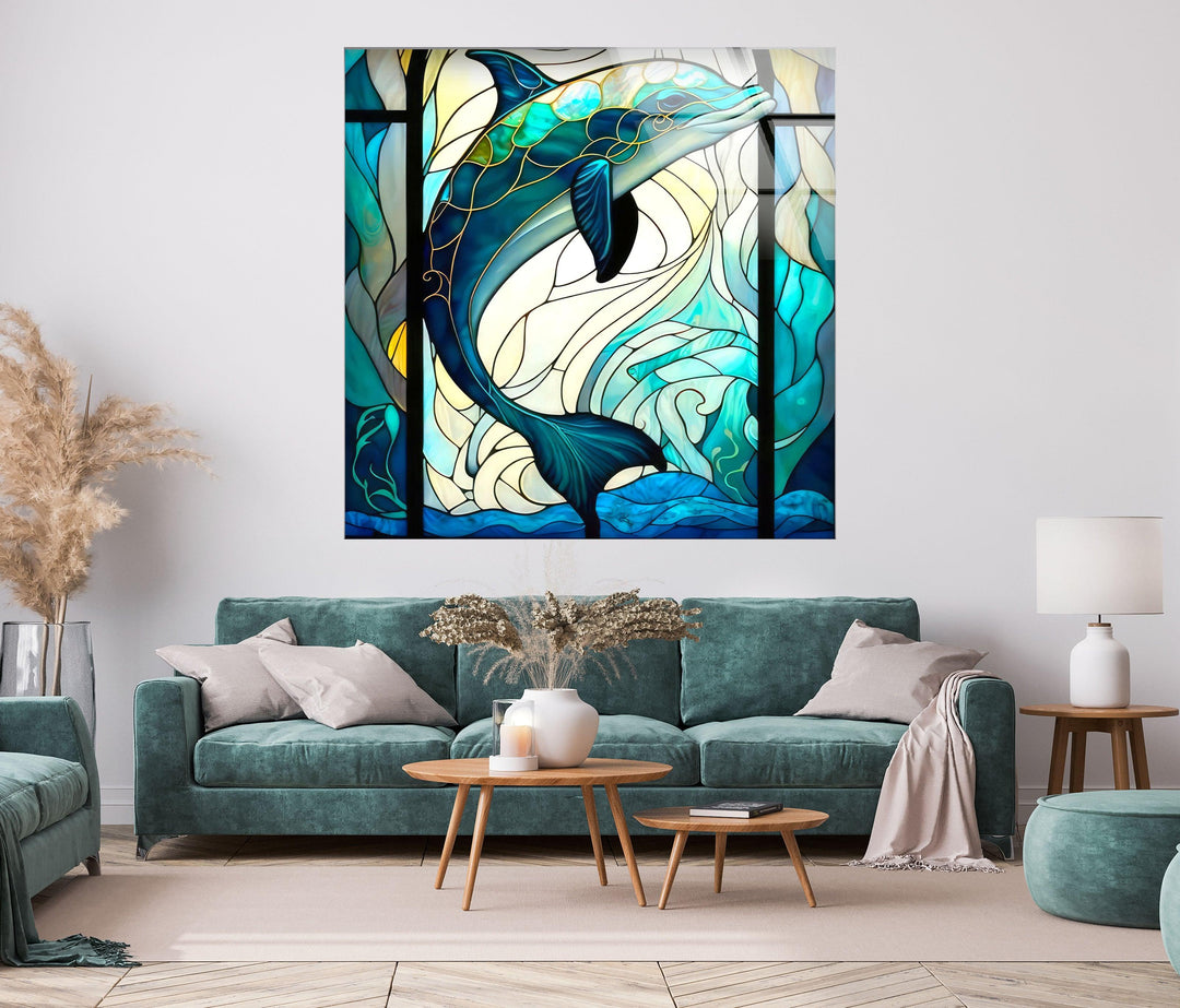 Diamond Dolphin Glass Wall Art custom glass photo prints, large glass prints