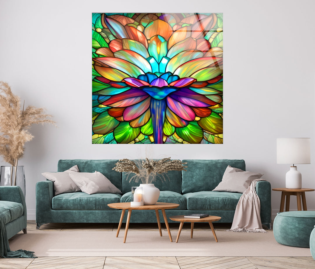 Stained Glass Lotus Flower Glass Wall Art, stained glass wall art, stained glass wall decor