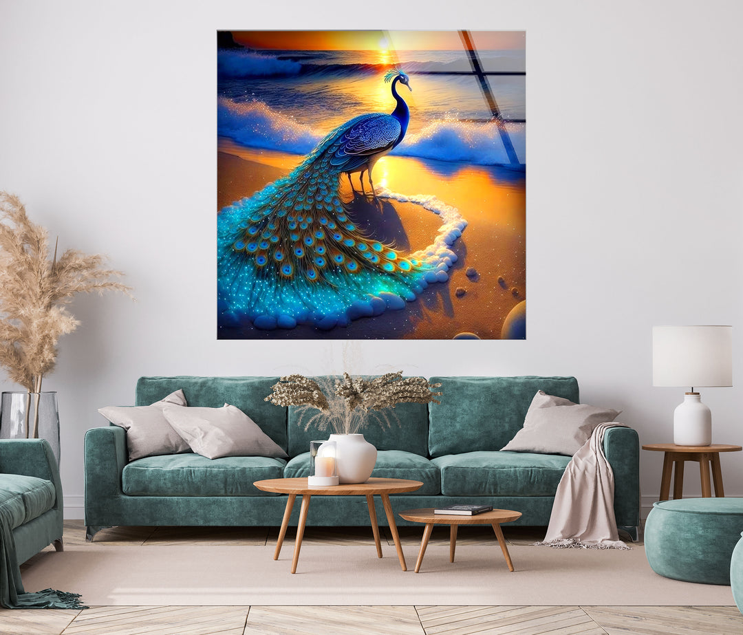 Colorful Peacock Glass Wall Art custom glass pictures, glass art prints