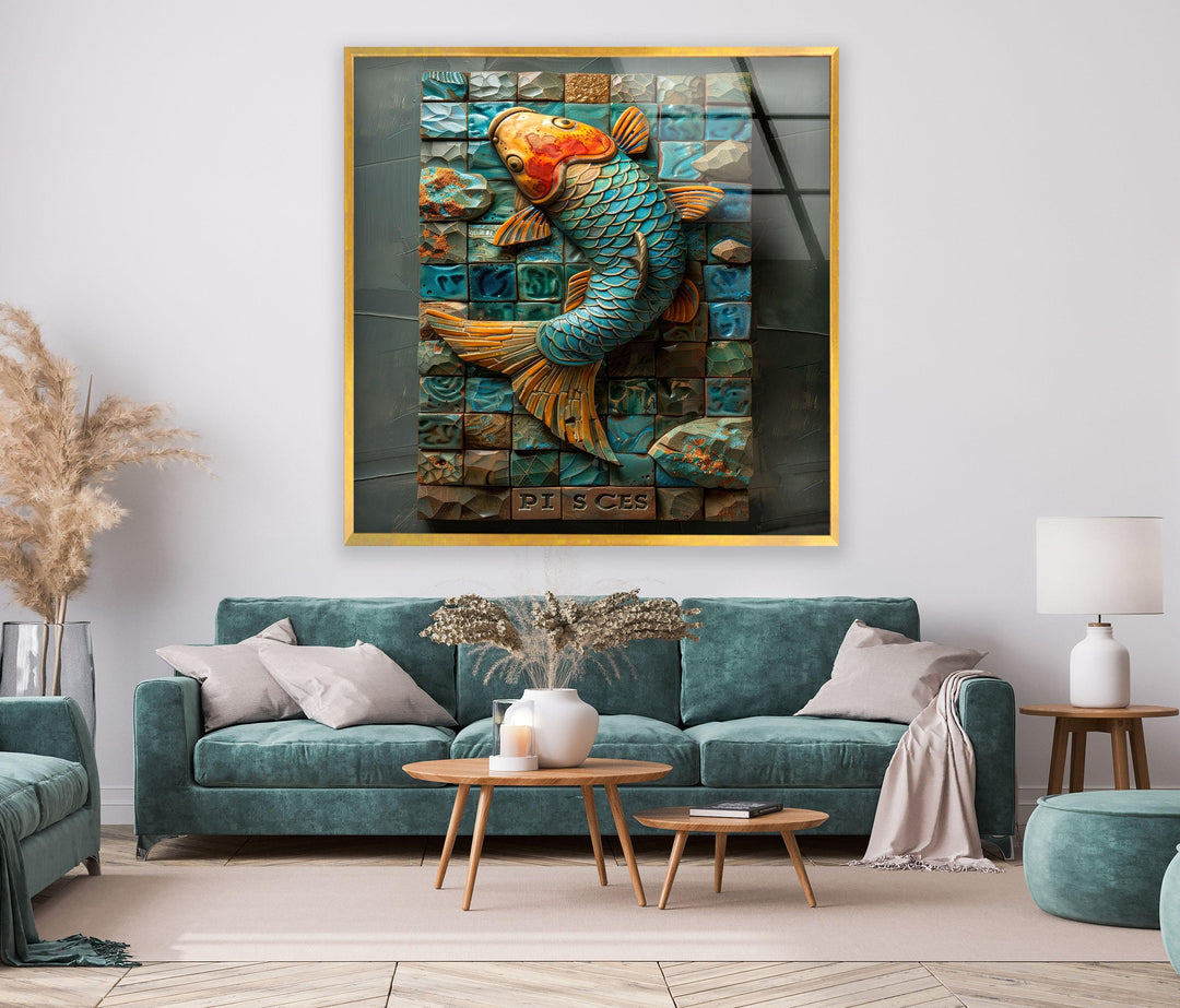 Mosaic Fish Glass Wall Art custom glass photo prints, large glass prints