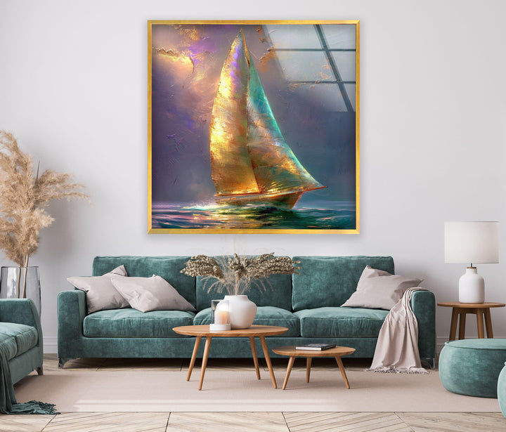 Bright Sailboat Glass Wall Art