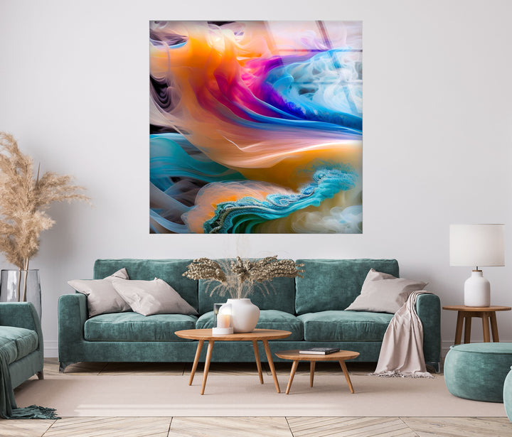 Rainbow Coloured Smoke Glass Wall Art, glass image printing, glass prints from photos