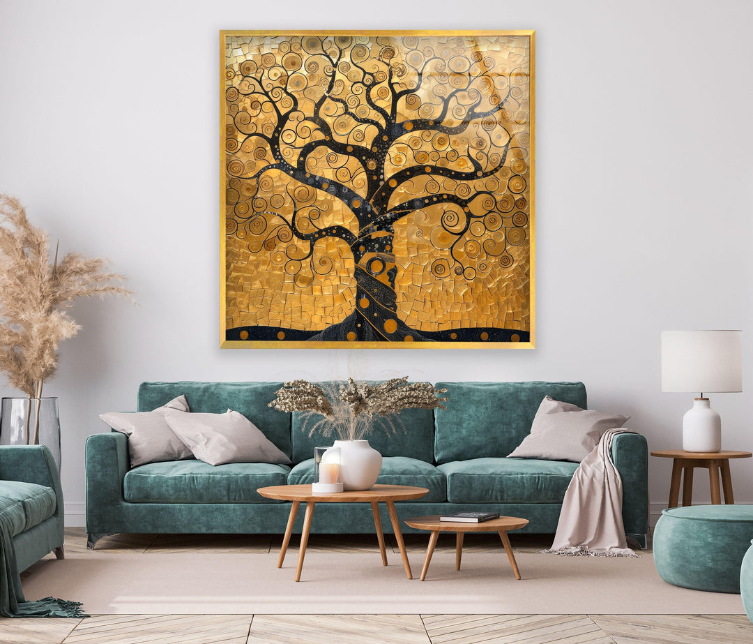 Mosaic Golden Tree Of Life Glass Wall Art, Glass Printing Wall Art, Print photos on glass