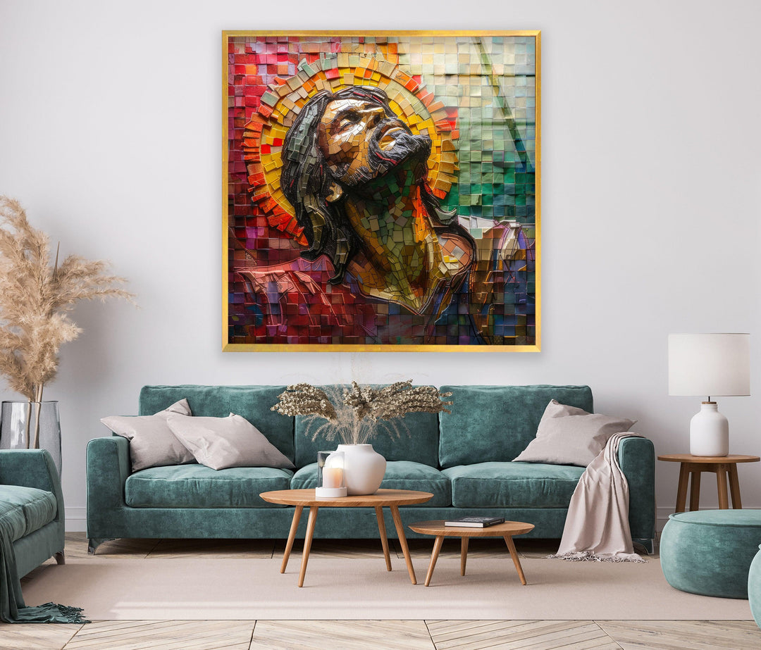 Jesus Mosaic Portrait Print on Glass Art Pieces