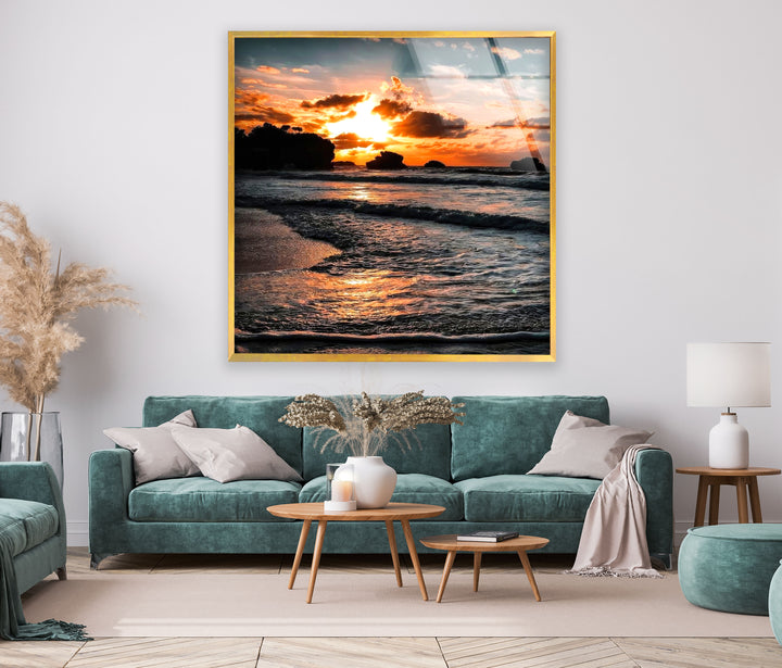 Seashore Sunset Glass Wall Art photo print on glass, prints on glass wall art