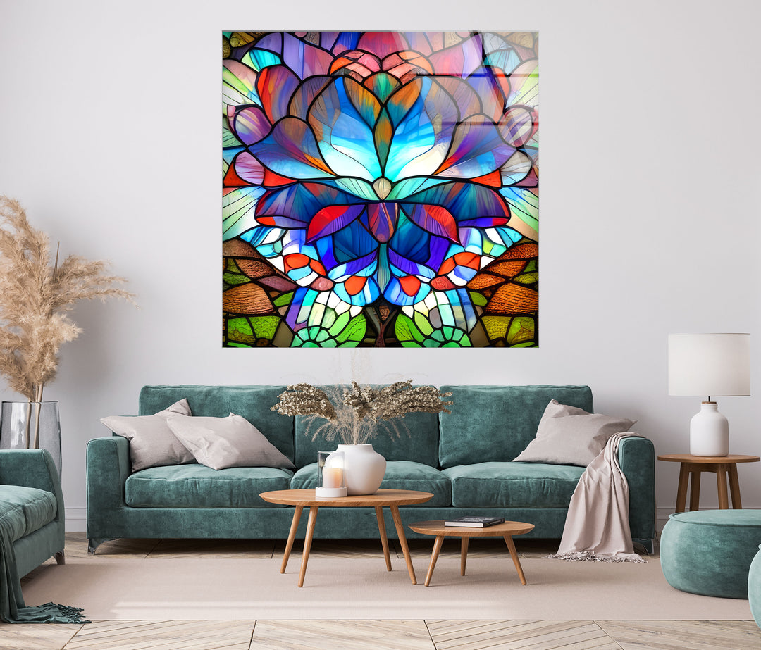 Lotus Flower Stained Glass Wall Art, glass wall decor, glass wall art decor