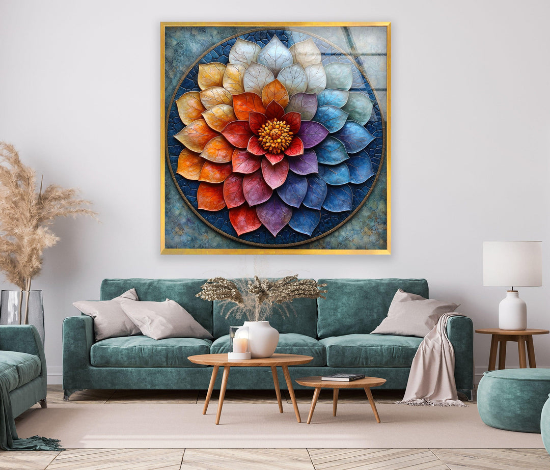 Colorful Floral Glass Wall Art, glass art painting, glass art for the Wall