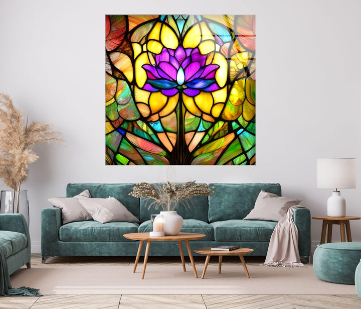 Stained Purple Flowers Glass Wall Art glass pictures for Wall, glass prints wall art