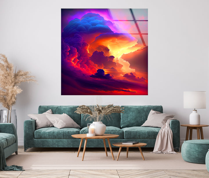 Colorful Clouds at Sunset Glass Wall Art picture on glass wall art, photos printed on glass