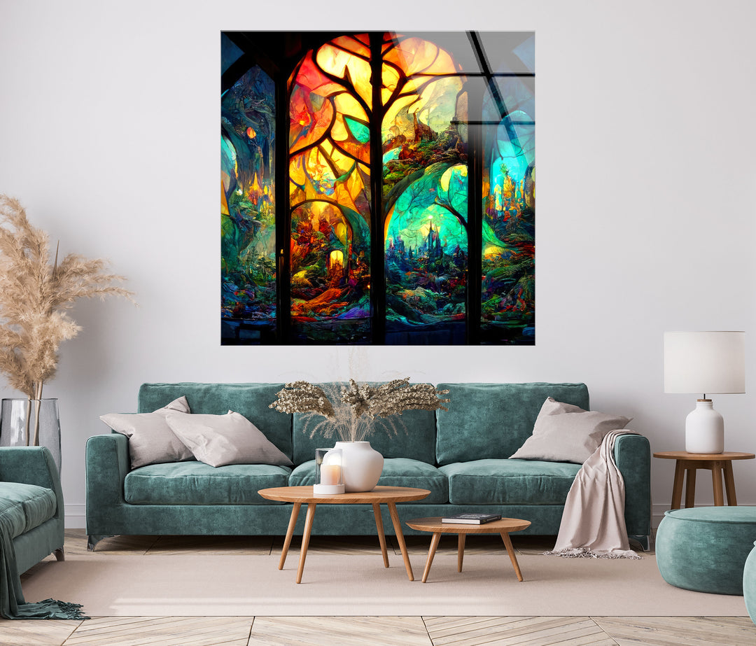 Castle & Forest Stained Glass Wall Art Glass Printing Wall Art, Print photos on glass