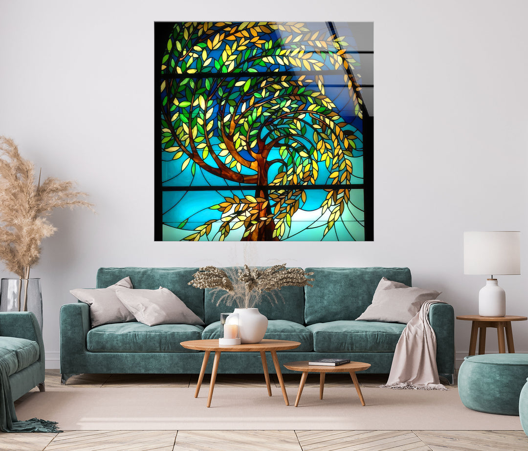 Tree of Life Stained Glass Wall Art photo print on glass, prints on glass wall art