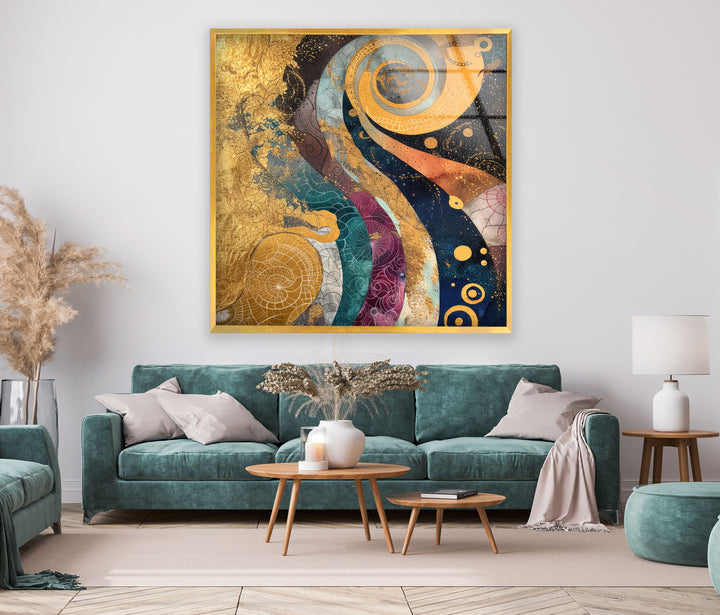 Blue & Gold Painting Glass Wall Art print on glass, glass printed photos