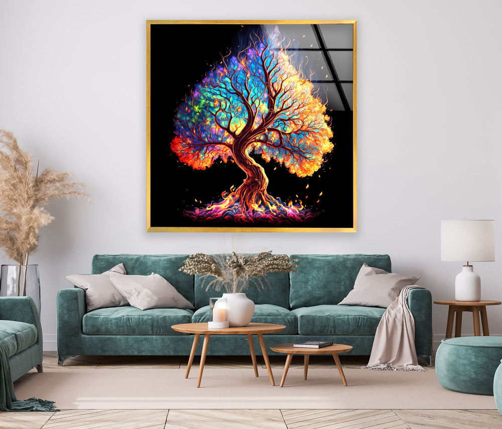 Colorful Tree Of Life Glass Wall Art, glass wall decor, glass wall art decor