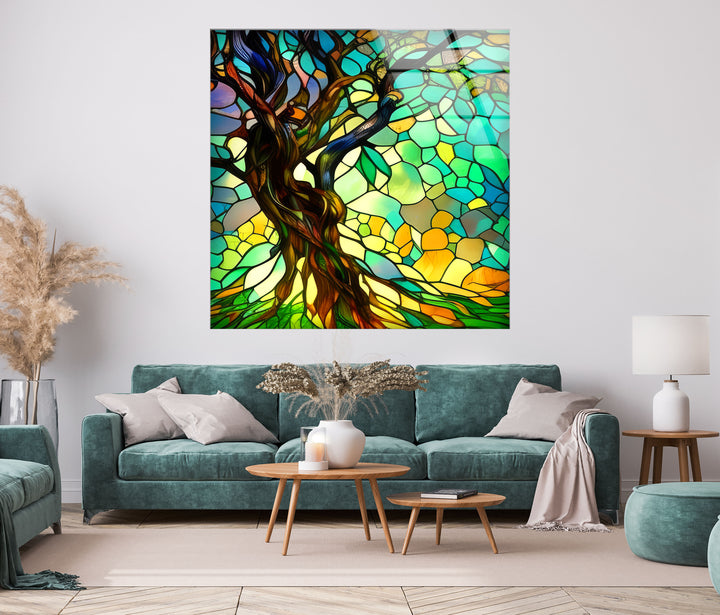 Stained Gnarled Tree Glass Wall Art print picture on glass, Tempered Glass Wall Art