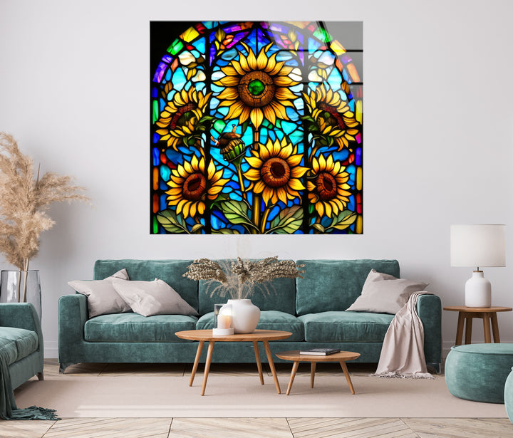 Sunflowers Stained Glass Wall Art, glass art painting, glass art for the Wall