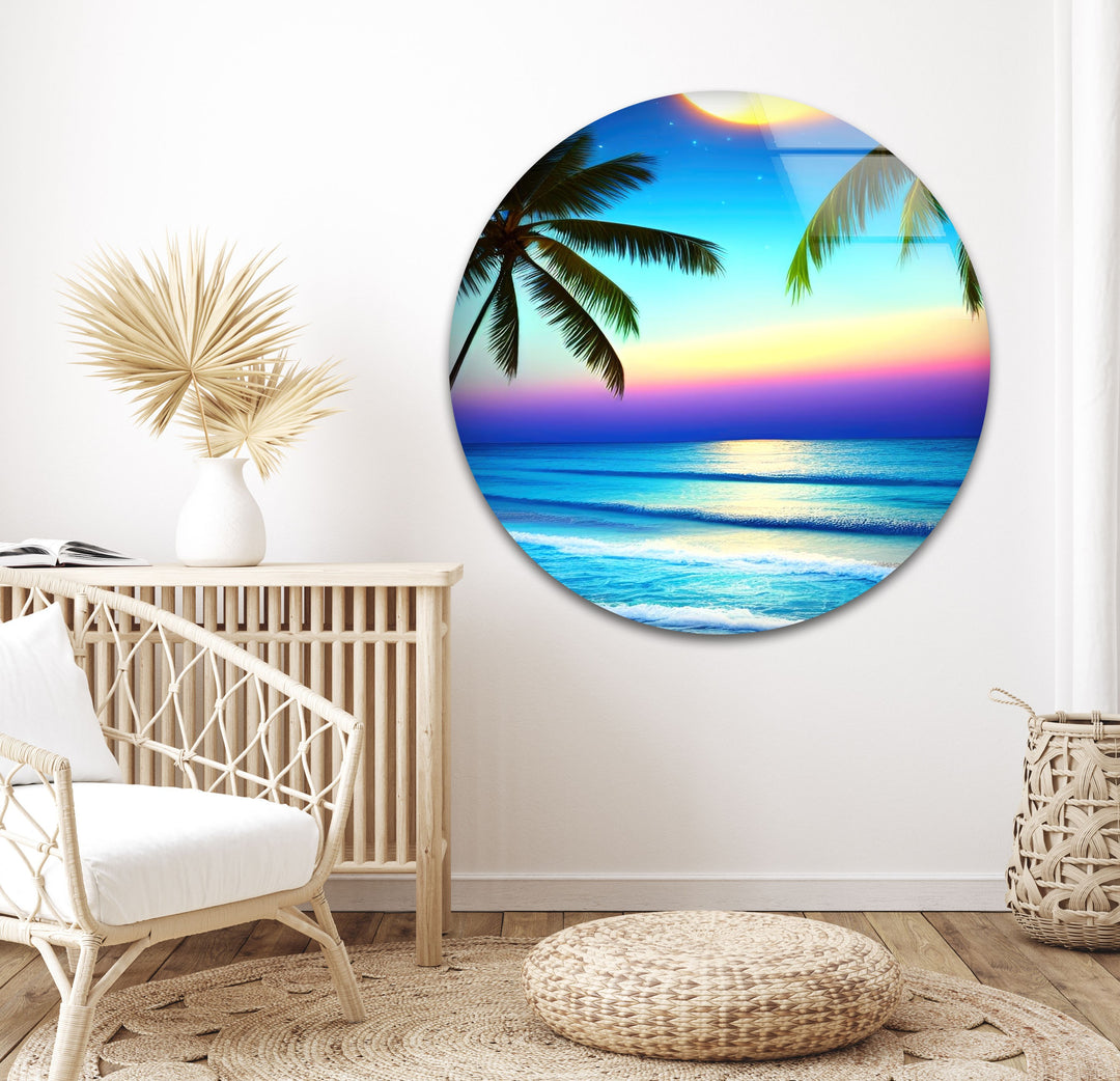 Palm Trees On The Beach Glass Wall Art custom glass photo prints, large glass prints