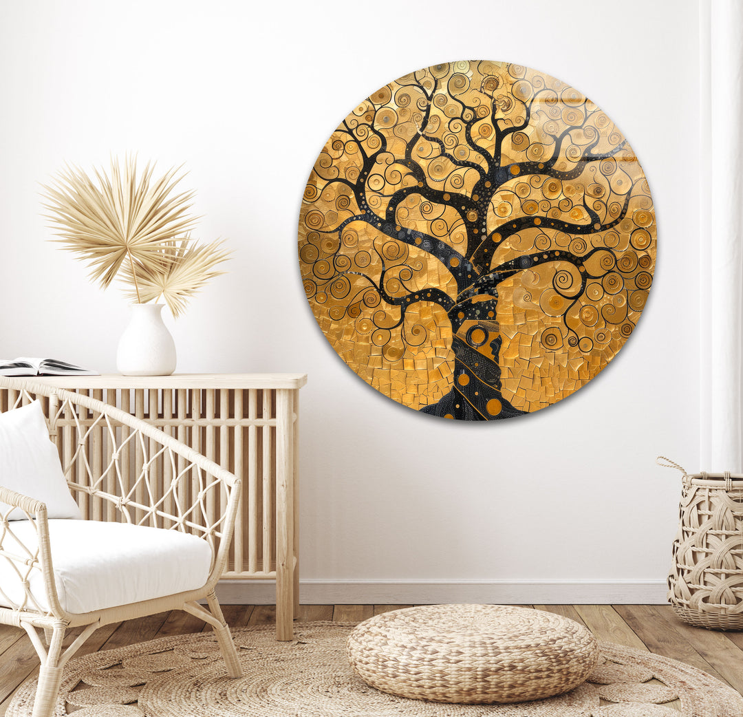 Mosaic Golden Tree Of Life Glass Wall Art, art glass wall art, glass wall art pictures