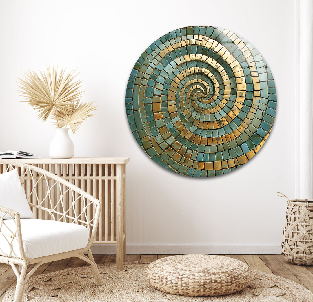 Golden Spiral Design Mosaic Tempered Glass Wall Art