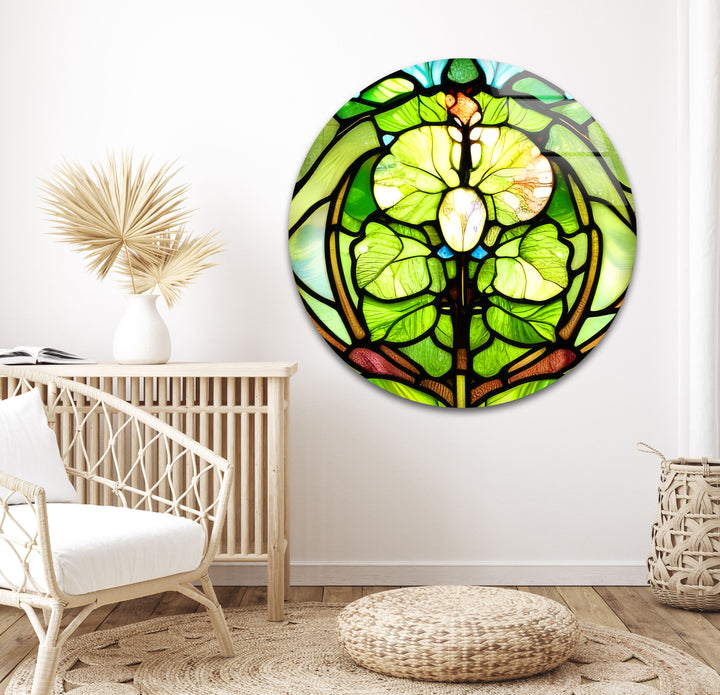 Stained Green Leaf Glass Wall Art, custom glass pictures, glass art prints