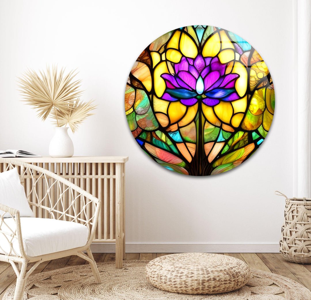 Stained Purple Flowers Glass Wall Art glass image printing, glass prints from photos