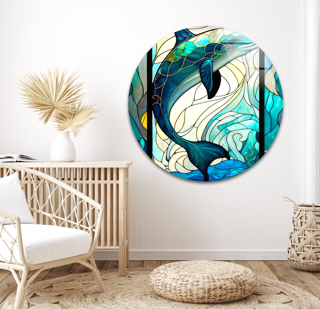 Diamond Dolphin Glass Wall Art large glass photo prints, glass wall photos