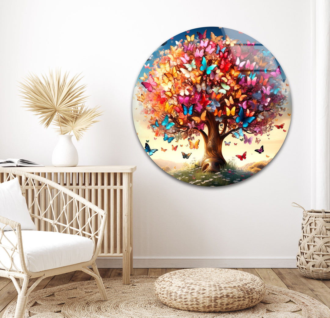 Butterfly Tree Glass Wall Art stained glass wall art, stained glass wall decor