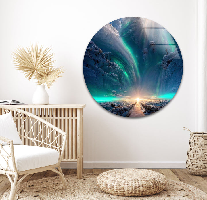 Frozen Waterfall With a Tree Glass Wall Art glass pictures for Wall, glass prints wall art