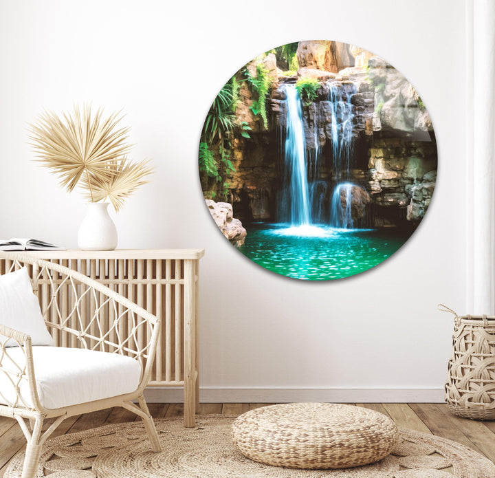 Waterfall Pool Glass Wall Art print picture on glass, Tempered Glass Wall Art