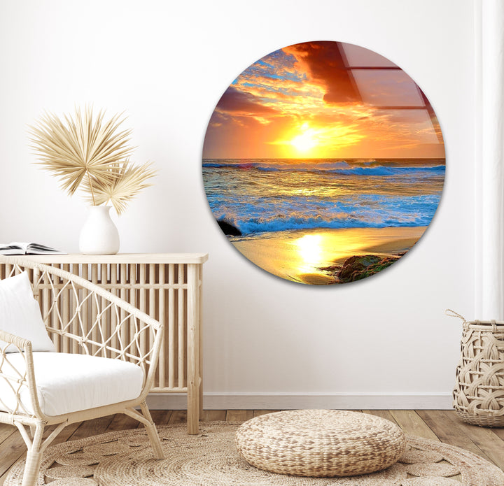 Red Cloud Sunset Ocean Glass Wall Art large glass photo prints, glass wall photos