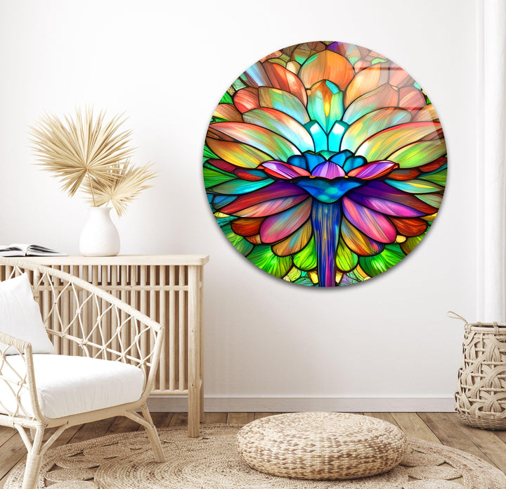 Stained Glass Lotus Flower Glass Wall Art, print picture on glass, Tempered Glass Wall Art