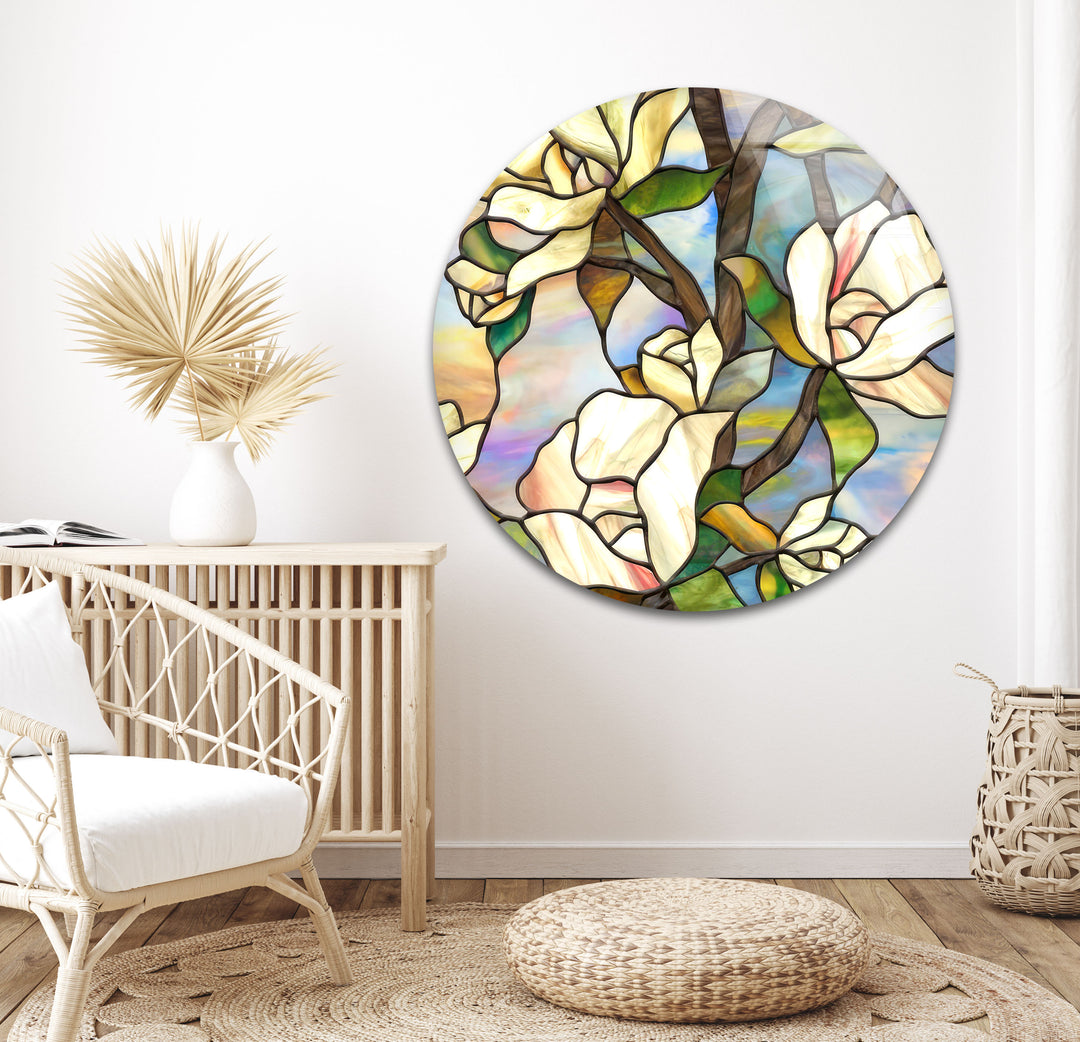 Stained Magnolia Glass Wall Art, glass image printing, glass prints from photos