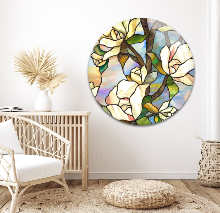 Stained Magnolia Glass Wall Art, glass image printing, glass prints from photos