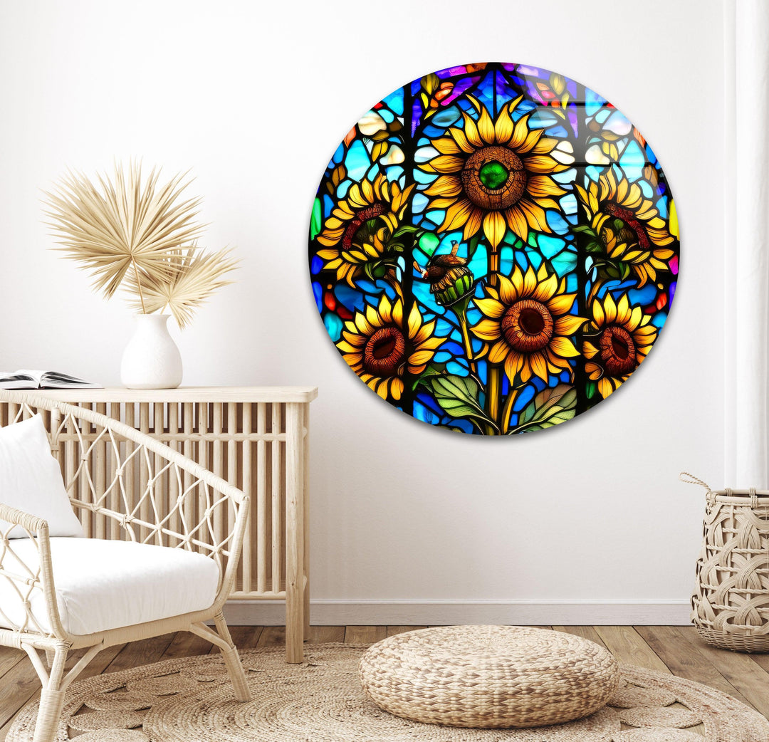 Sunflowers Stained Glass Wall Art, art glass wall art, glass wall art pictures